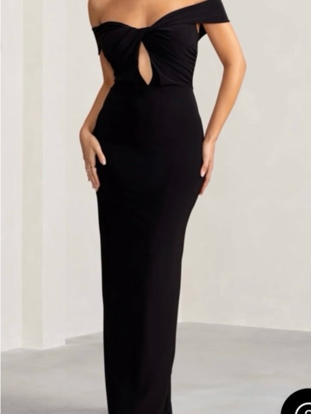 NWT Club L London Arella Black One-Shoulder Twist-Front Maxi Dress / Size 8